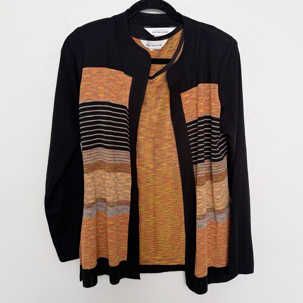 Exclusively Misook 2 Pc Set Tank Top Cardigan Stripes